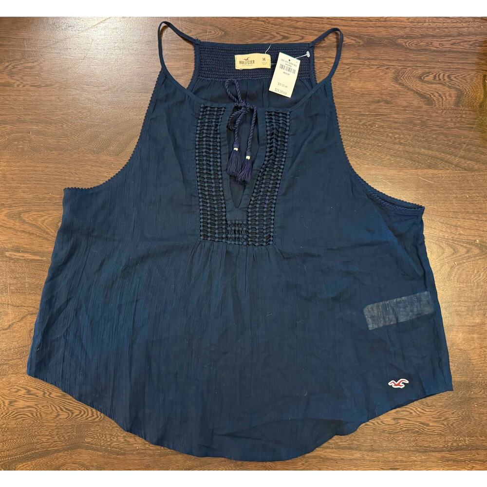 Hollister Boho Crocheted Front Tank New With Tags Medium Navy